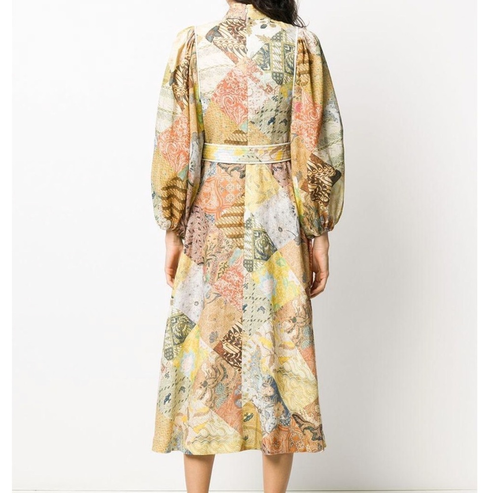 Zimmermann $895 Brightside Batik Belted Printed Linen Midi Dress Size 1 Mustard - Picture 2 of 12